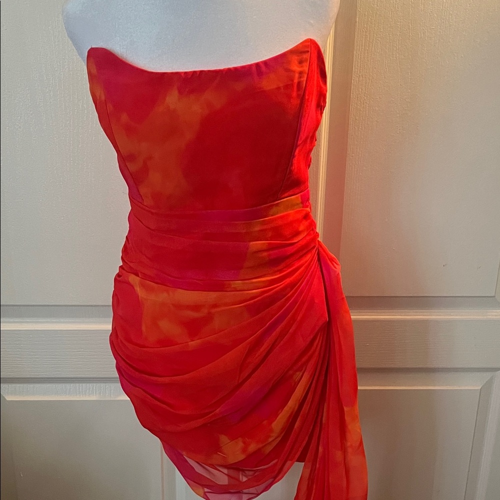 Fashion Nova Strapless Red and Orange Dress